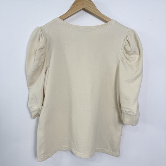 Rebecca Minkoff Janine Knit Henley Top Womens Size L Cream Puff Shoulders Cotton - Picture 4 of 6